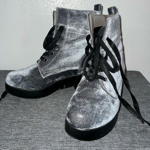 Crushed Velvet Platform Combat Boots
